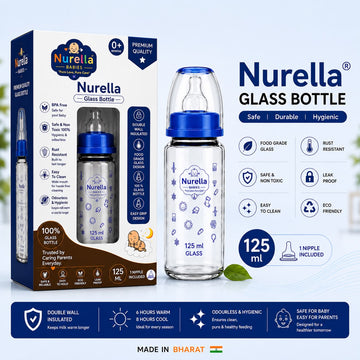 Nurella Glass Baby Feeding Bottle 125Ml blue
