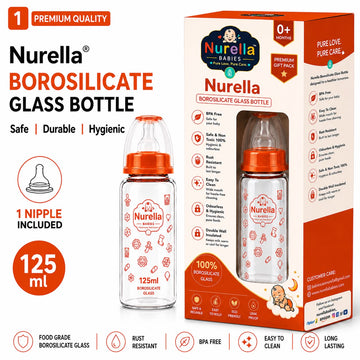 Nurella Borosilicate Glass Baby Feeding Bottle 125Ml Orange