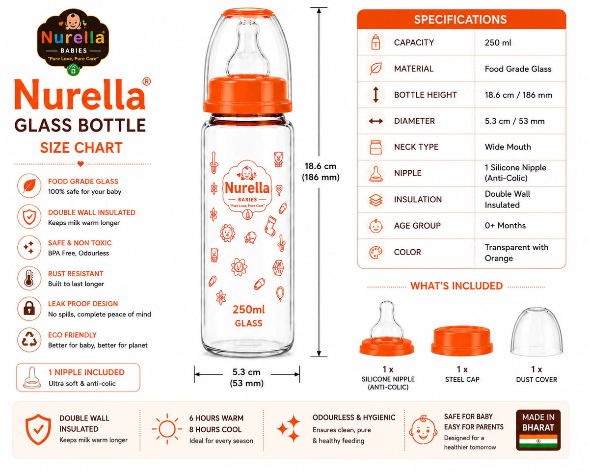 Nurella glass Baby Feeding Bottle 250 ml orange