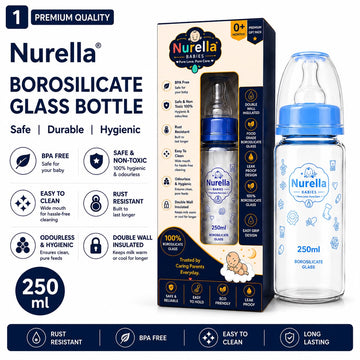 Nurella Borosilicate Glass Baby Feeding Bottle 250ml navy blue