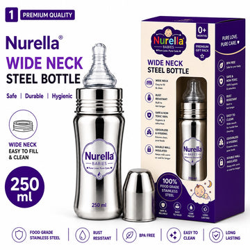 Nurella Wide Neck Stainless Steel Baby Feeding Bottle 250ML purple