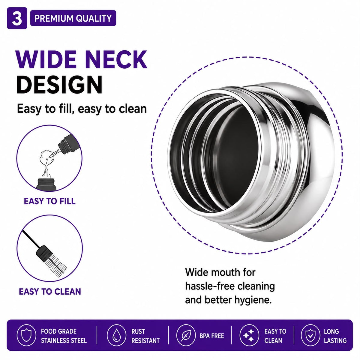 Nurella Wide Neck Stainless Steel Baby Feeding Bottle 250ML purple