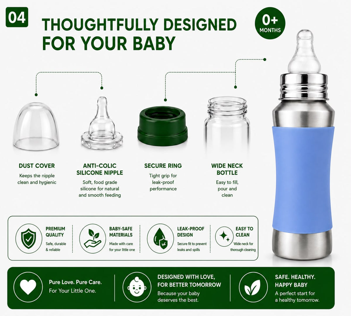 Nurella Babies Stainless Steel Silicon sleeve Feeding Bottle 250Ml silver