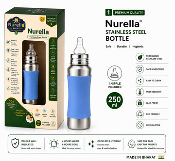 Nurella Babies Stainless Steel Silicon sleeve Feeding Bottle 250Ml silver