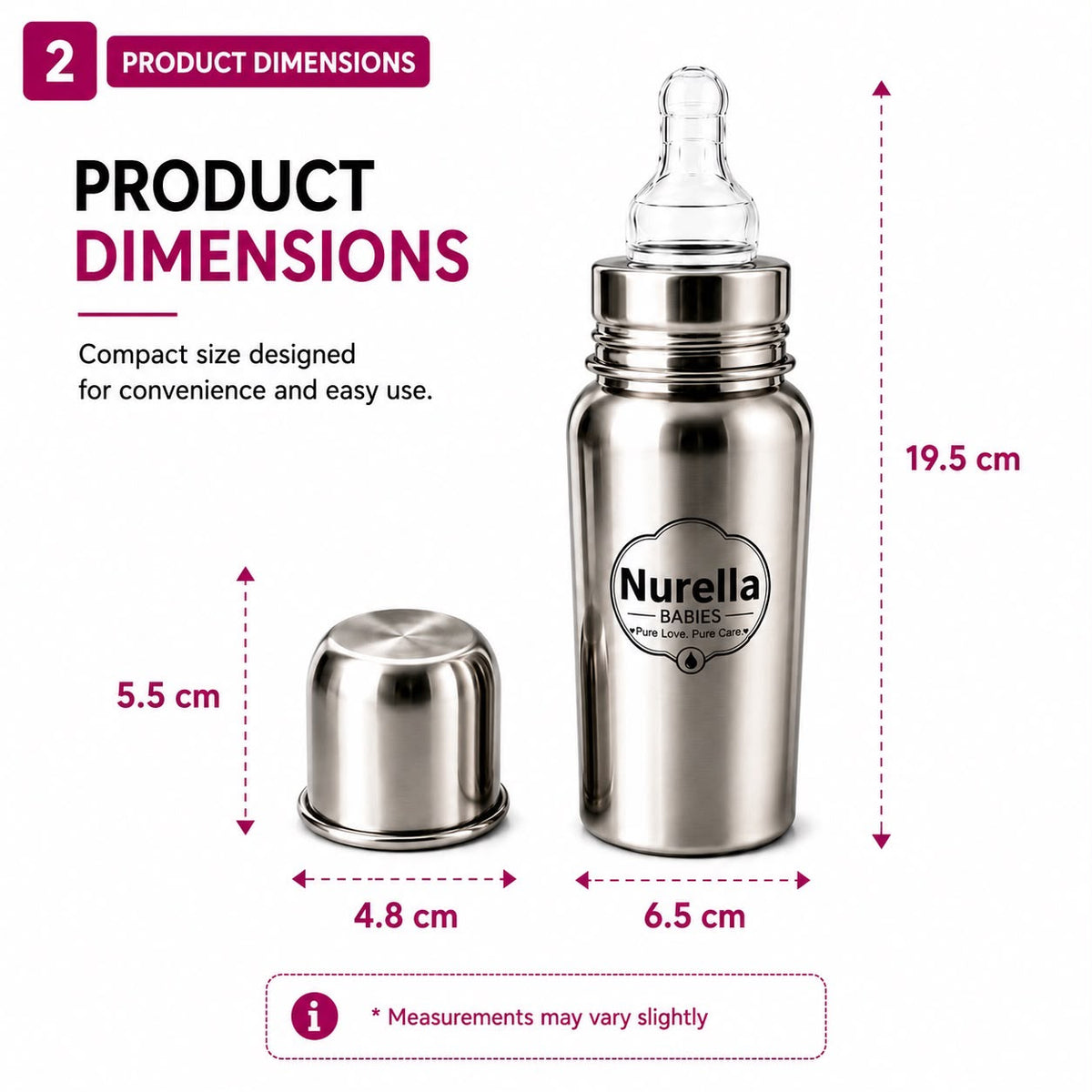 Nurella Stainless Steel Baby Feeding Bottle 240ml silver