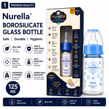 Nurella Borosilicate Glass Baby Feeding Bottle 125ml navy blue