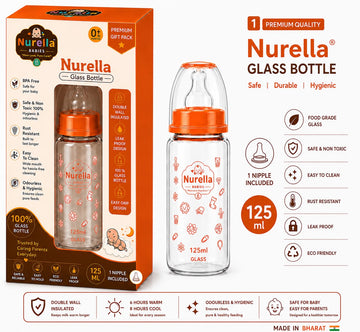 Nurella Glass Baby Feeding Bottle 125Ml  Orange