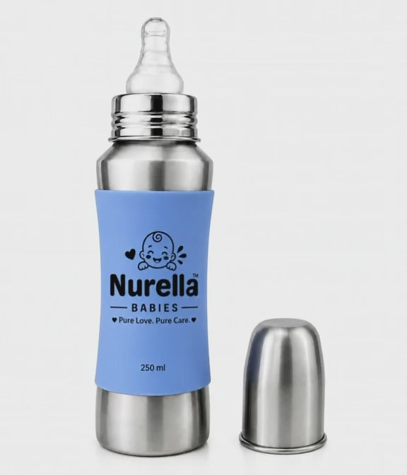 Nurella Babies Stainless Steel Silicon sleeve Feeding Bottle 250Ml silver